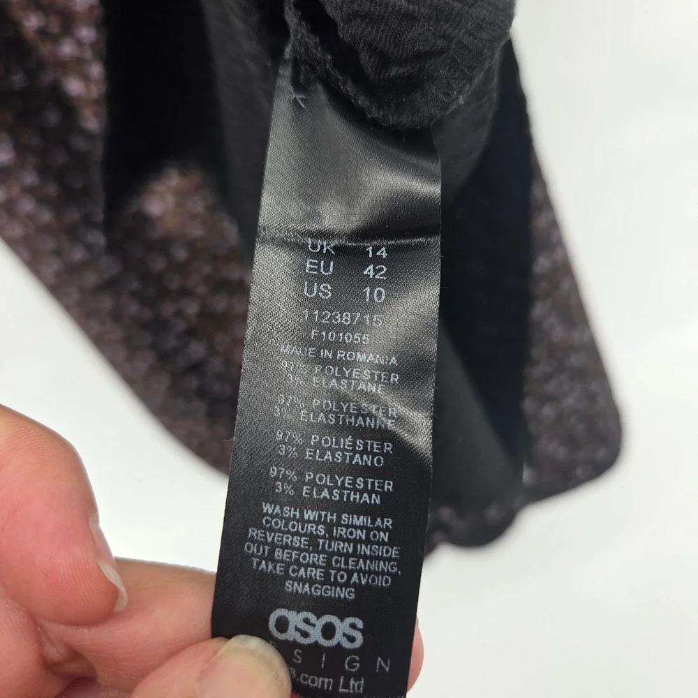 ASOS DESIGN Petite Midi Dress 10 Black Floral Puff Sleeve Boho Cottagecore - Picture 4 of 7